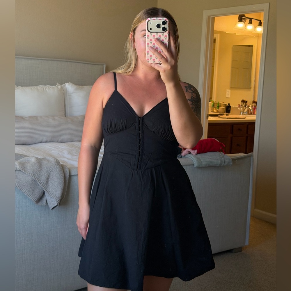 Japna Black Mini A-Line Dress with Adjustable Straps